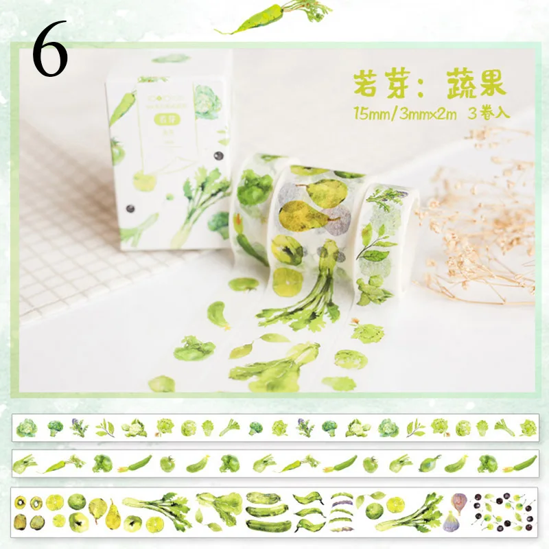6 Kawaii Plant клейкая лента милая зеленая васи лента маскирующая лента для детей Скрапбукинг DIY фото принадлежности для альбома канцелярские принадлежности - Цвет: 6