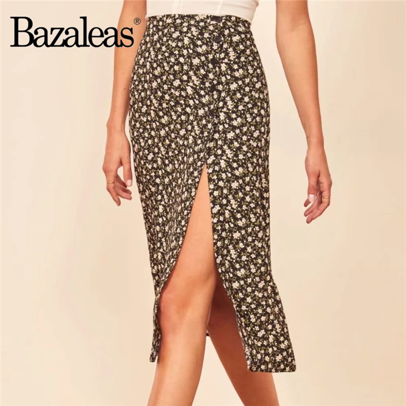 Bazaleas тонкая юбка миди с запахом винтажная ромашками черная для женщин высокой