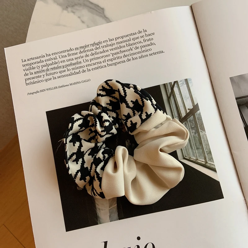 

Fashion Exquisite Houndstooth Patchwork Scrunchies Hair Ties Ornament Elastic Hair Bands Accessories For Women Ponytail Holder