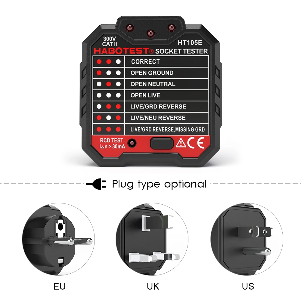 HABO испытательная европейская вилка HT106D электрическая розетка тестер напряжения