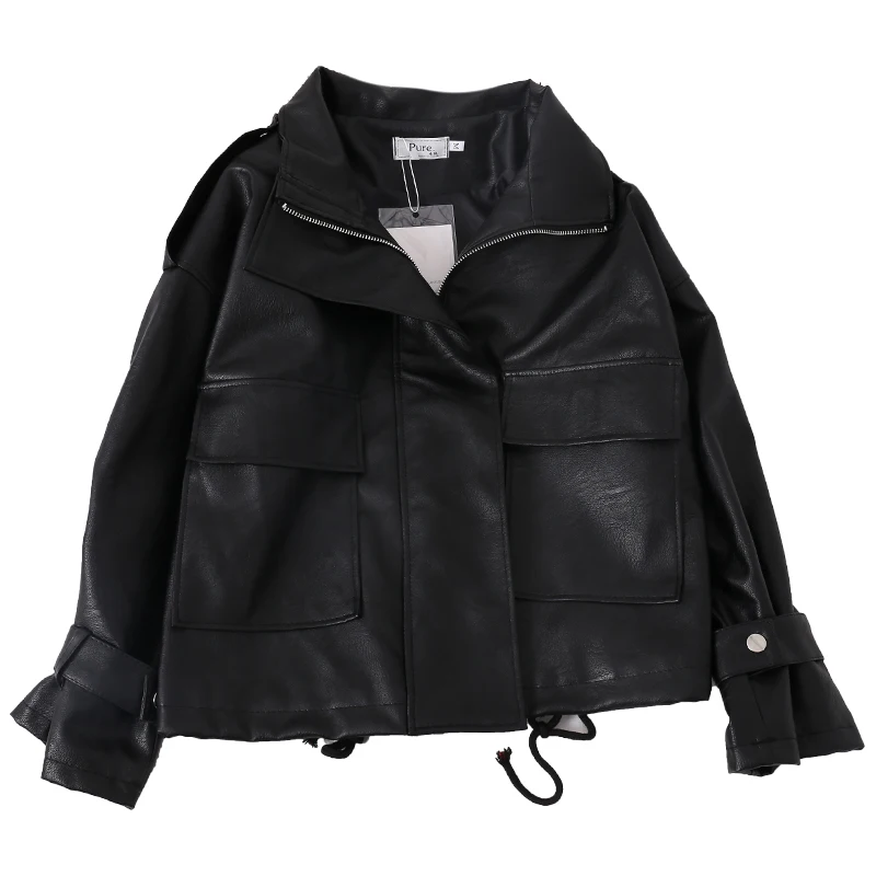 

and winter fur coat female han edition fashion design feeling draw string bind joker leather bomber jackets in the new