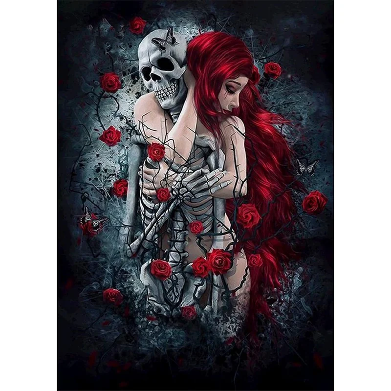 

5d алмазная живопись «сделай сам», женщина и скелет, череп, полноразмерная картина из квадратных страз, Алмазная мозаика, аксессуары для вышивки, инструменты