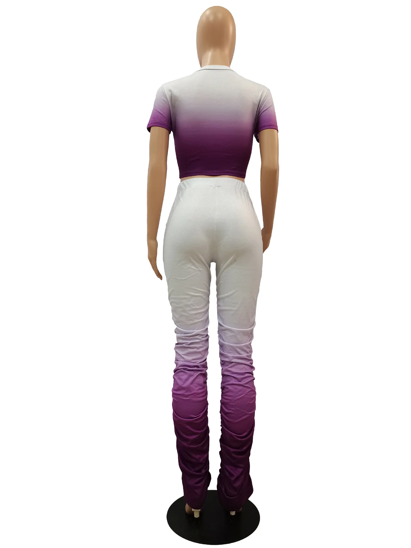 

HAOOHU Gradient Two Piece Set Tracksuit Women Clothes Crop Top Stacked Leggings Pant suits Lounge Wear Outfits Matching Sets