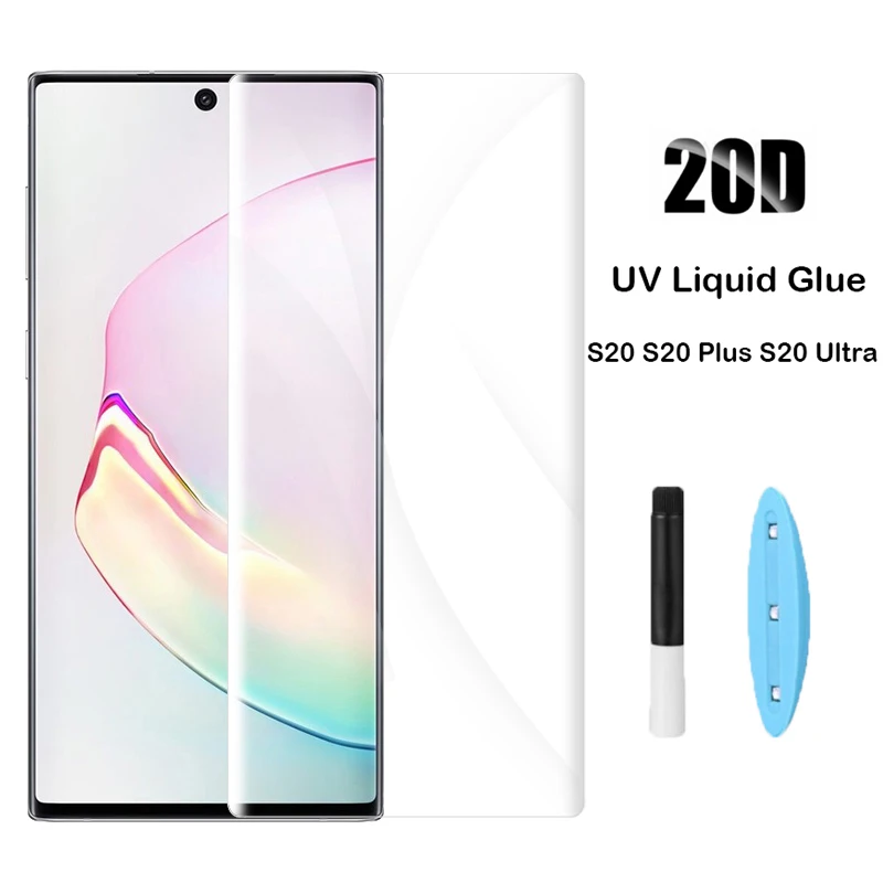Полное покрытие жидкий клей УФ закаленное стекло для Samsung Galaxy S20 Ultra 5G Note 20 S21 S10 Plus