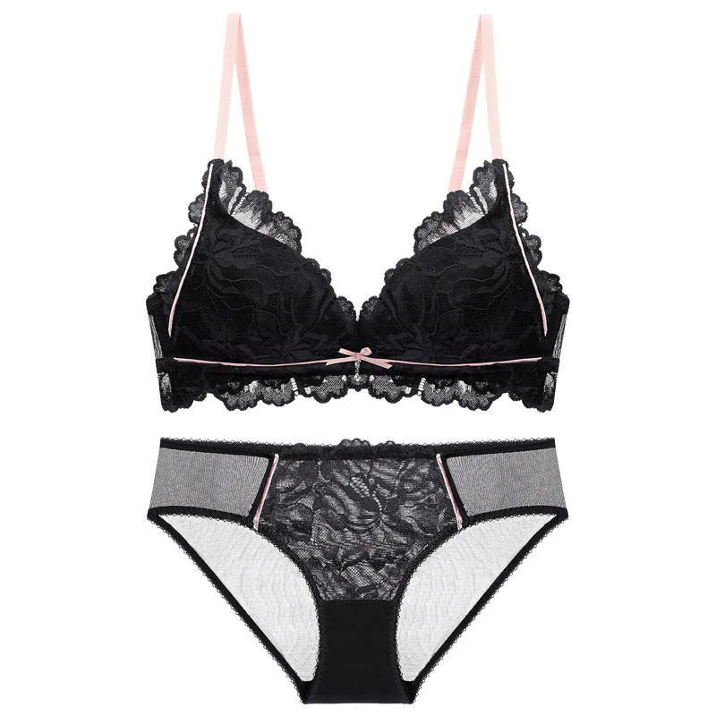 2021 New Contrast Color Padded Push Up Bra Set Lace Sexy Underwear Female Lingerie Dropshiping