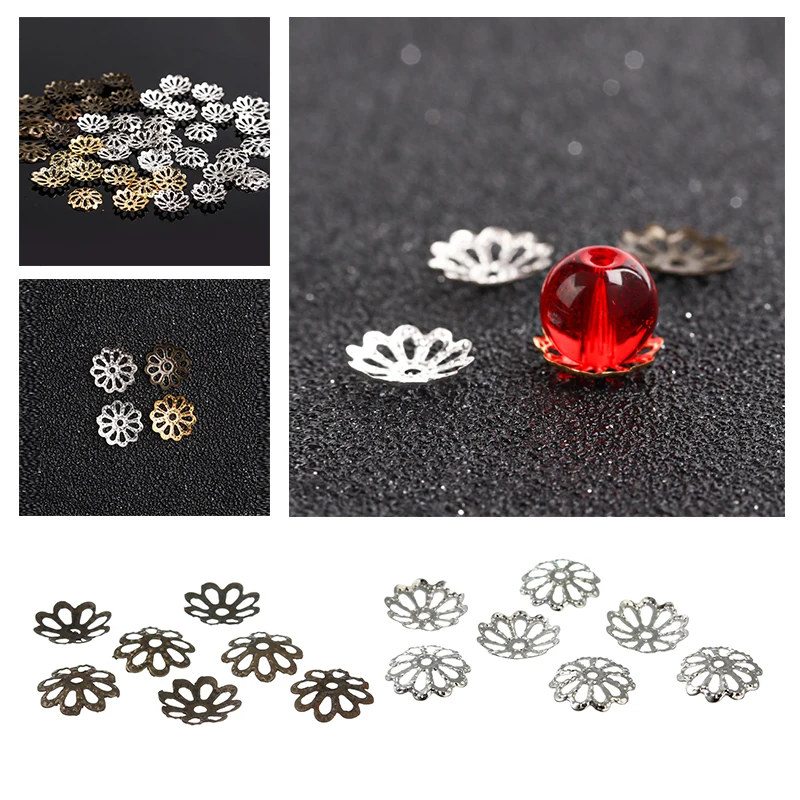 

100pcs/lot Jewelry Findings Antique Bronze Gold Silver Color Beads Caps Flower Bead Cap Needlework Diy Accessories End Caps