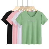 2021 summer short sleeve t shirt womens 80 thread count korean double sided mercerized cotton comfortable pure cotton top