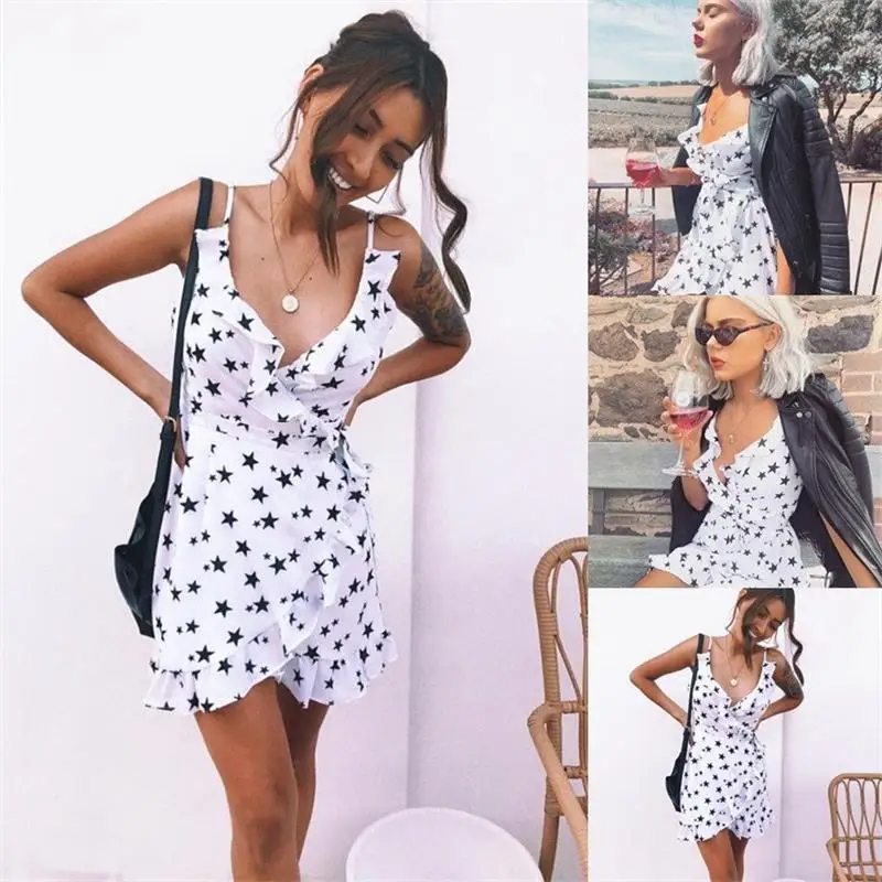 

Spring and summer new style Sexy women's dress V-neck dress Ruffled wave dress