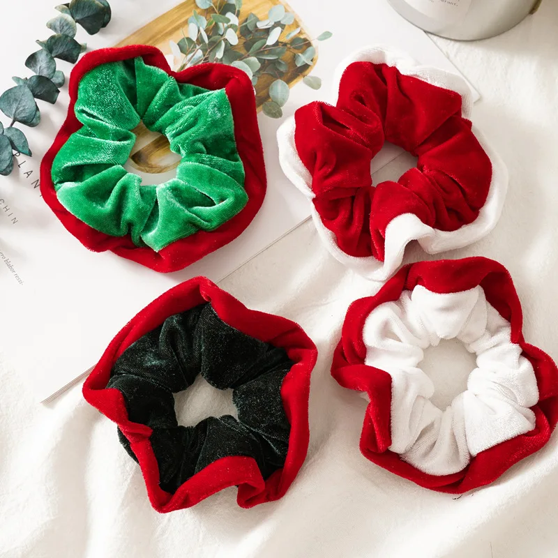

2021 New Velvet Soft Color Mix Christmas Hair Scrunchies Patchwork Elastic Hair Band Ponytail Holders Hair Accessories For Women