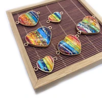 natural stone pendant necklace colorful heart shaped double hole hemming fashion pendant for jewelry making diy bracelet