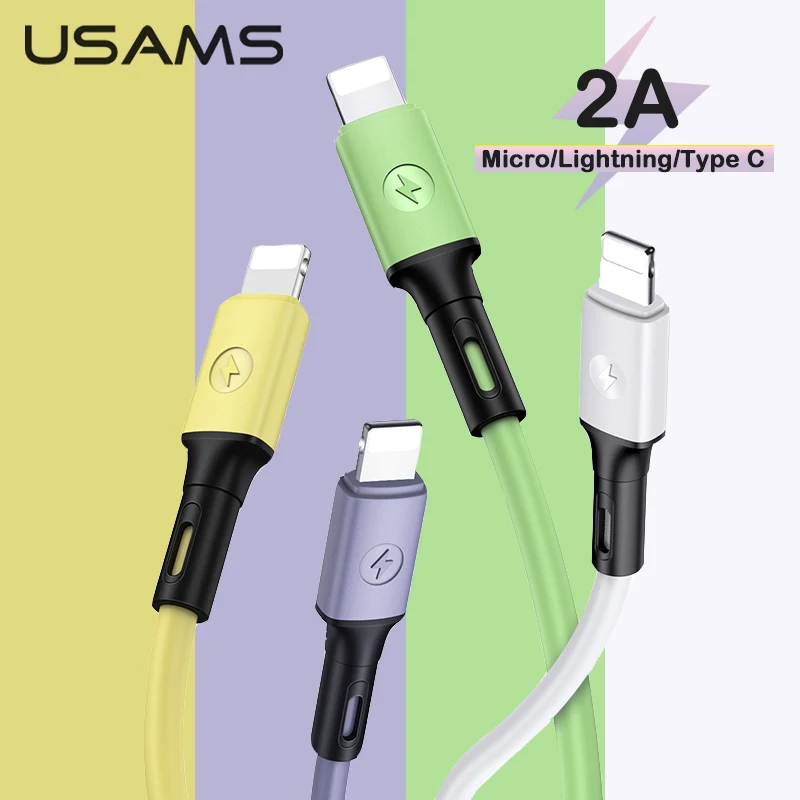 

USAMS 1m 2A U52 Type C Micro USB Lightning Mobile Phone Cable for iPhone 13 12 11 X 8 7 6 Huawei Sumsung Xiaomi Data Sync Cable