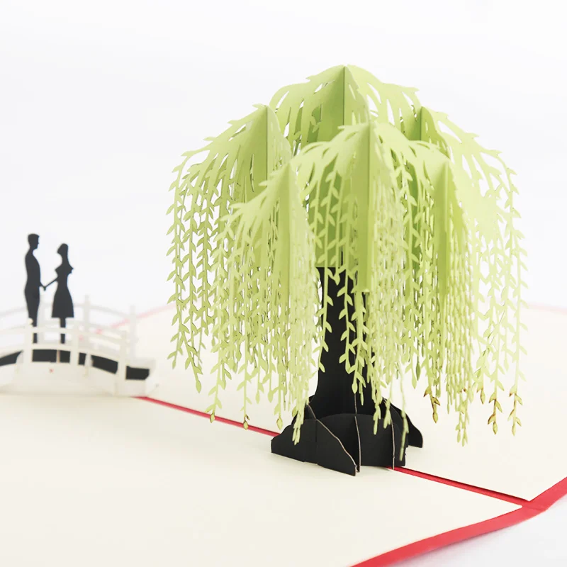 1 шт. 3D открытки с изображением ивового дерева для пар Цветочная идентификация