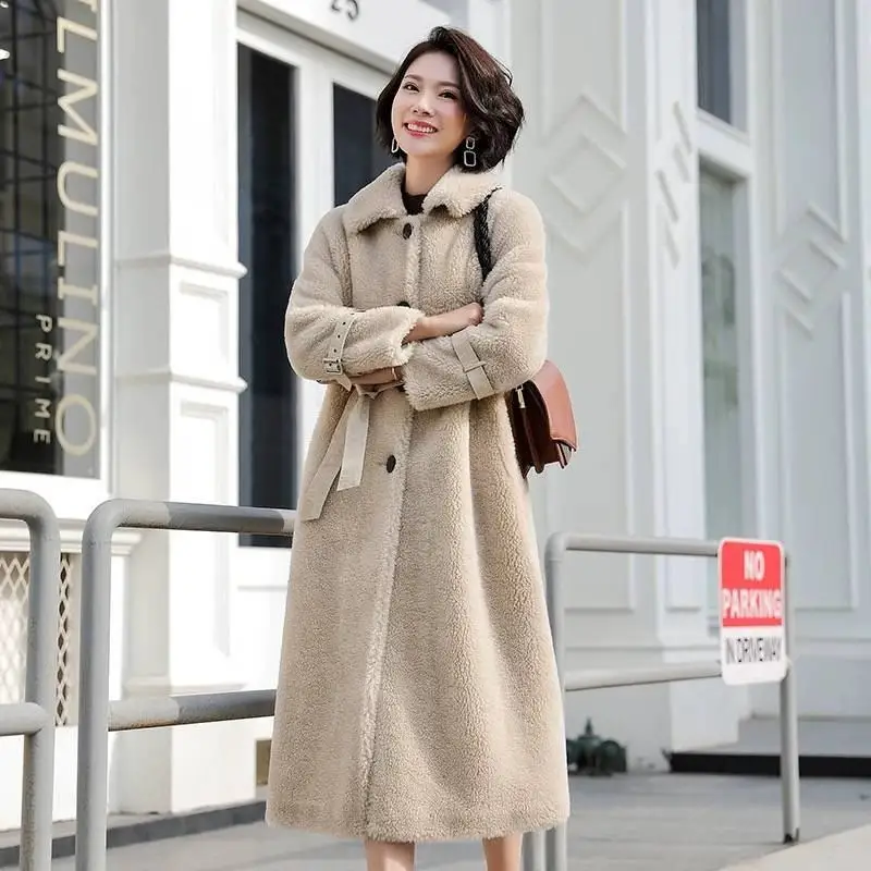 

Женское повседневное пальто из натуральной шерсти, облегающее длинное пальто из натуральной овечьей шерсти с поясом, зима 2019