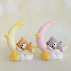 Скульптура медведя из смолы, с изображением Луны, спящего медведя, для домашнего рабочего стола, аксессуары украшения для выпечки, торта, подарок a4112