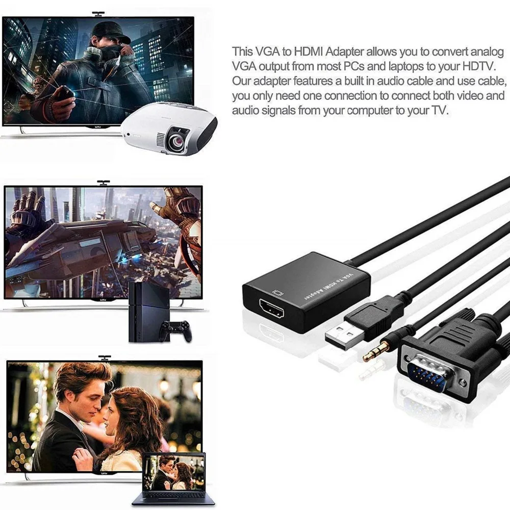 Преобразователь из VGA в HDMI адаптер Выход 1080P HD с аудио VGA2HDMI ТВ AV в HD ТВ Видео кабель конвертер адаптер для ТВ ПК