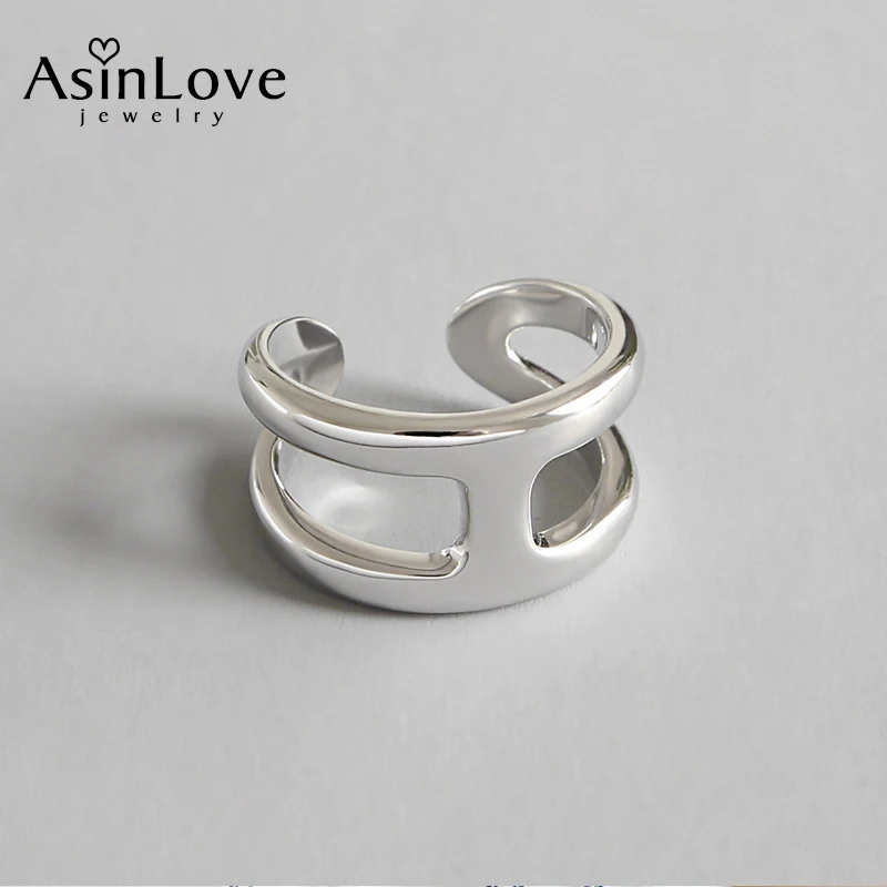 

AsinLove Unique Simple H Letter Open Rings Creative Handmade Designer Real 925 Sterling Silver Ring for Women Girls Fine Jewelry