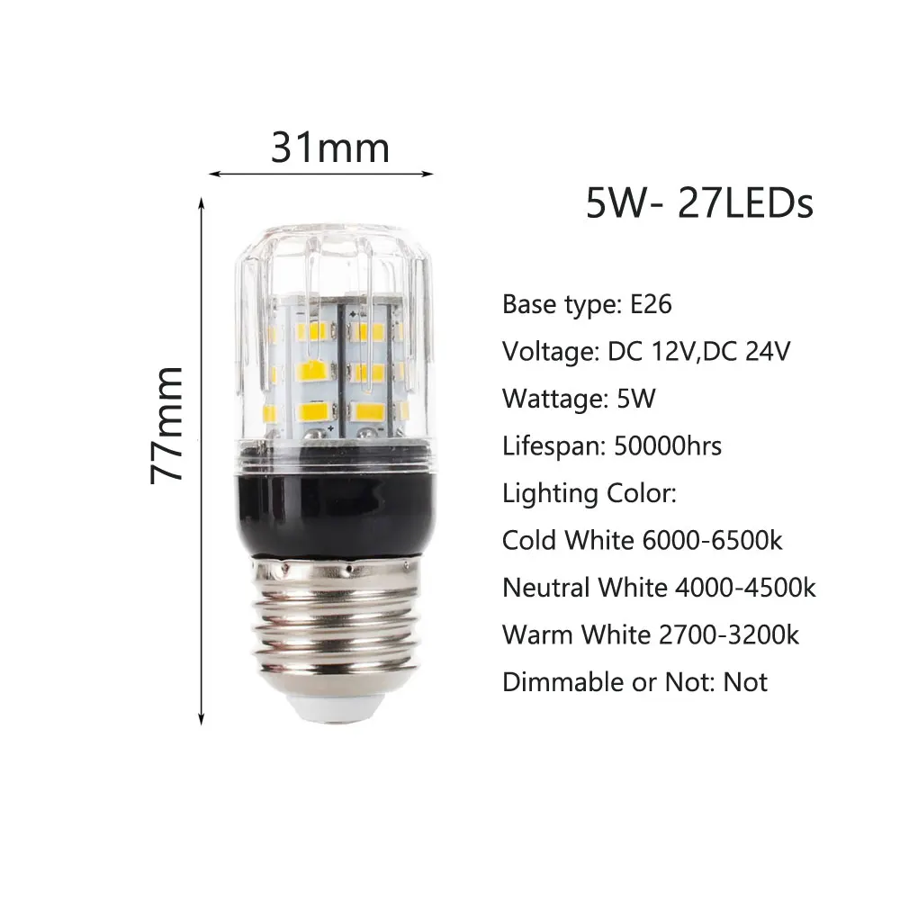 Миниатюрная Светодиодная лампа E27 E26 E12 E14 SMD5730 DC 12 В 24 в 27 светодиодов светильник