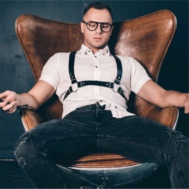 Фетиш мужские кожаные топы портупея Готическая Регулируемая нагрудная для тела