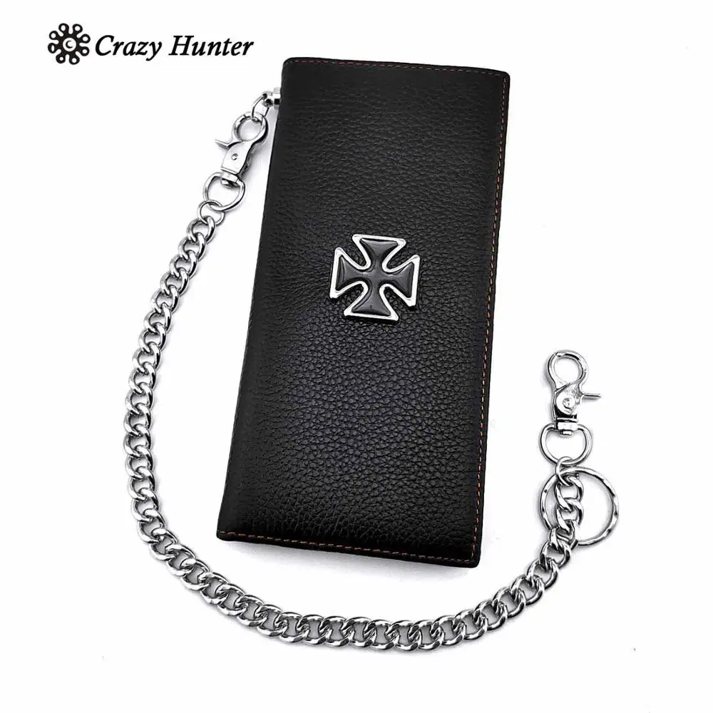 Готический Байкерский длинный кожаный бумажник для карточек и денег с цепочкой