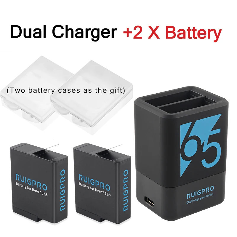 1charger 2battery 2 шт 1220mah аккумуляторная батарея Hero5 6 7 8 двойное зарядное устройство для GoPro Hero 8 7 6 GoPro 5 Черная Спортивная камера - Цвет: 1charger 2battery