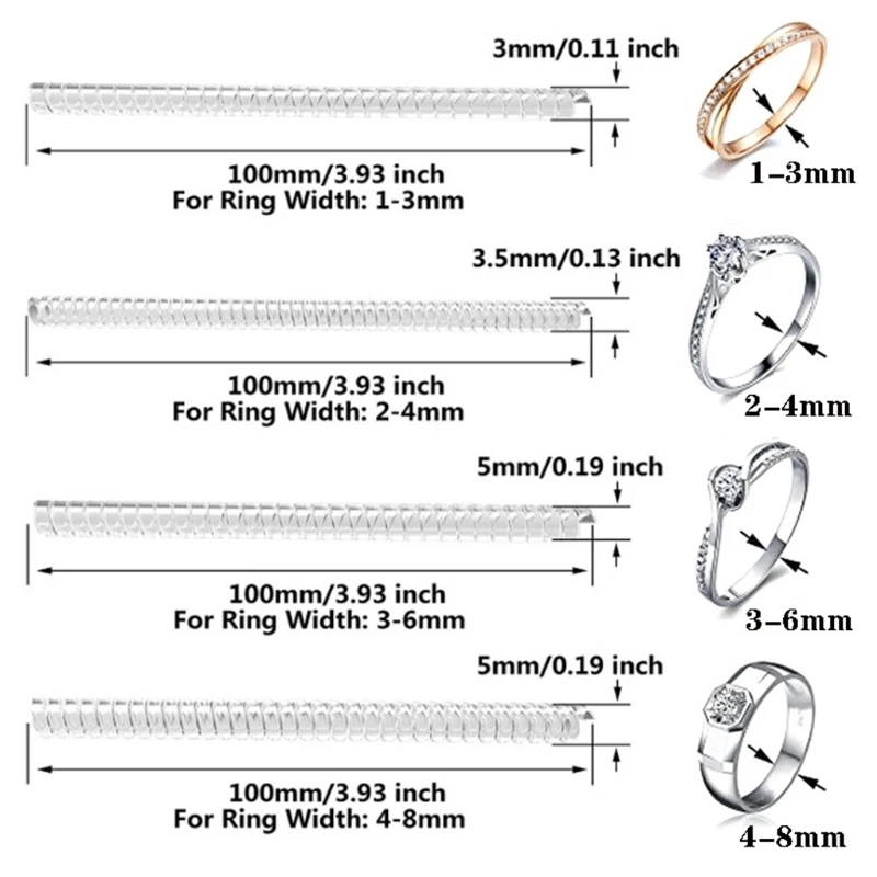 

12 Pcs/Set Silicone Invisible Clear Ring Size Adjuster Guard Tightener Resizing Jewelry Tools Resizer Loose Rings Reducer Ring S