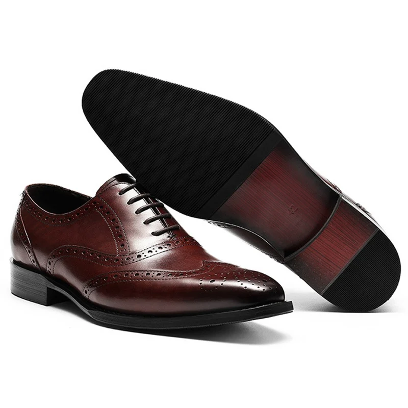

New Arrival Genuine Leather Man Formal Dress Wingtip Brogues Shoes Pointed Toe Laces Men's Medallion Oxfords For Gentleman HS177