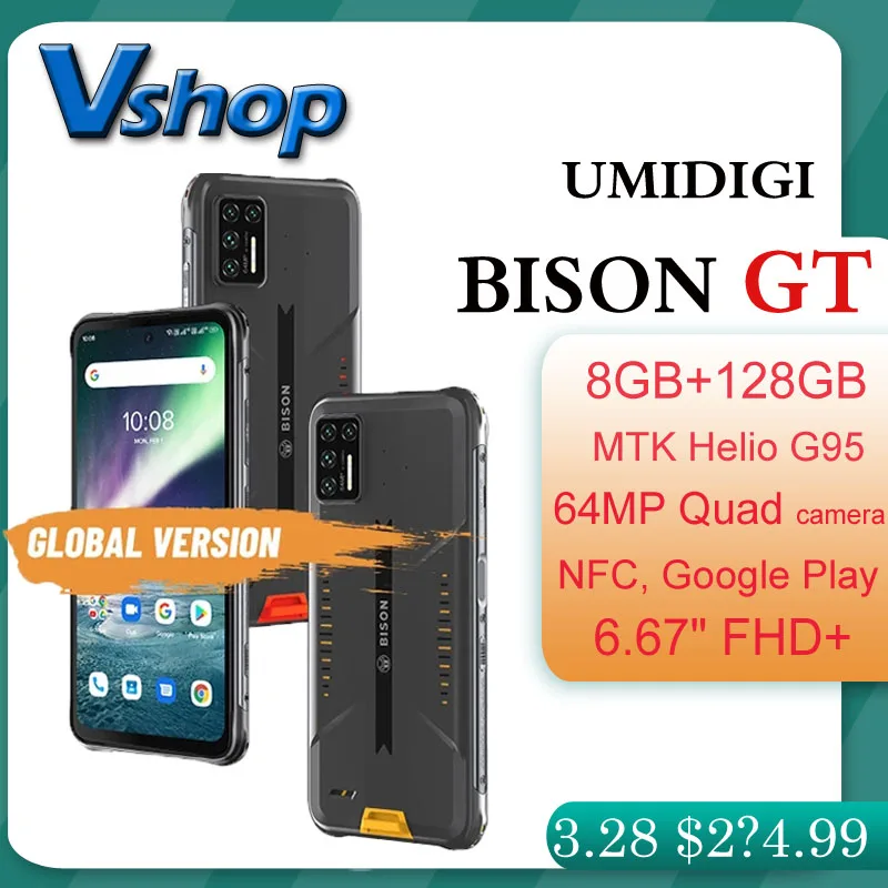 Смартфон UMIDIGI BISON GT защищенный IP68/IP69K 64 мп 8 + 128 ГБ 6 67 дюйма Android 10 NFC OTG|Смартфоны| |