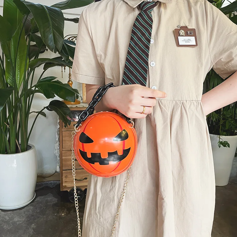 Weysfor Funny Halloween Pumpkin Ball Purses Pu Leather Pumpkin Bags for Women Small Chains Ball Shoulder Bags Lady Crossbody Bag