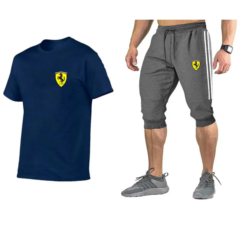 

2021Summer New Hot Sale Black T-Shirt Men's T-shirt Printing Anti-Wrinkle100%Pure Cotton Men T-Shirt+Men's Shorts Men's Clothing