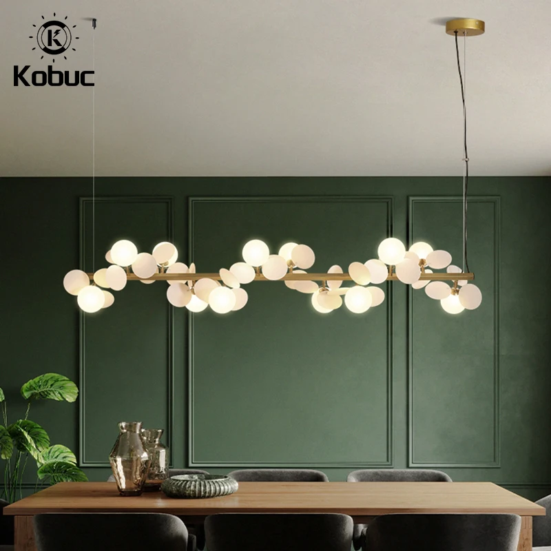 Kobuc Modern Long Chandelier 6/8/10 LED Gold Glass Balls Led Ceiling Chandelier Living Room Table Dining Kitchen Pendant Lights