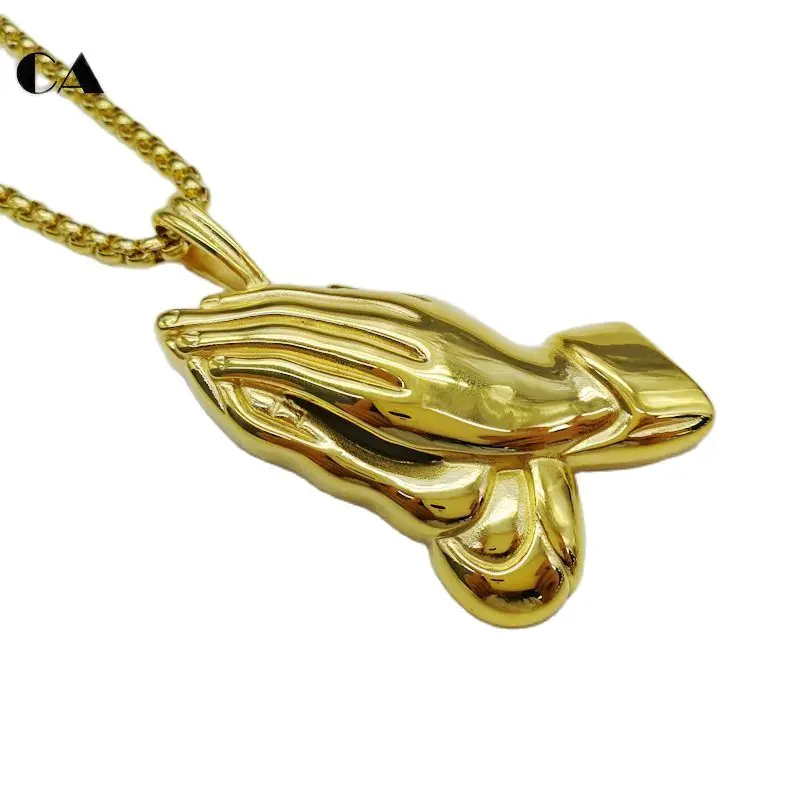 

New arrival BIG Praying hands pendant necklace 316L stainless steel necklace for men Christian hip hop necklace CARA0485