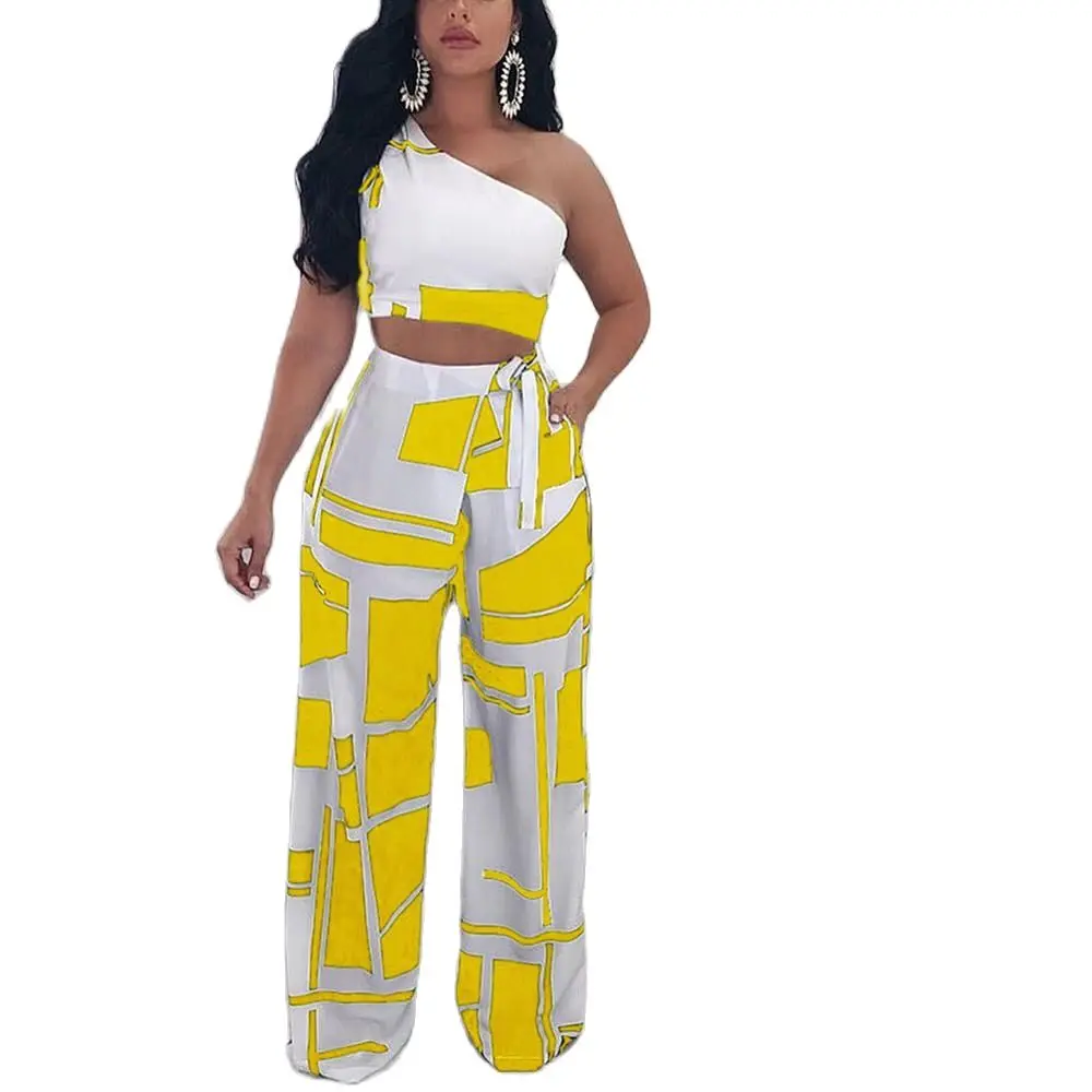 

S1384 Women Jumpsuits Two Pieces One Shoulder 2020 Rompers Sexy Girls Palazzo Pants