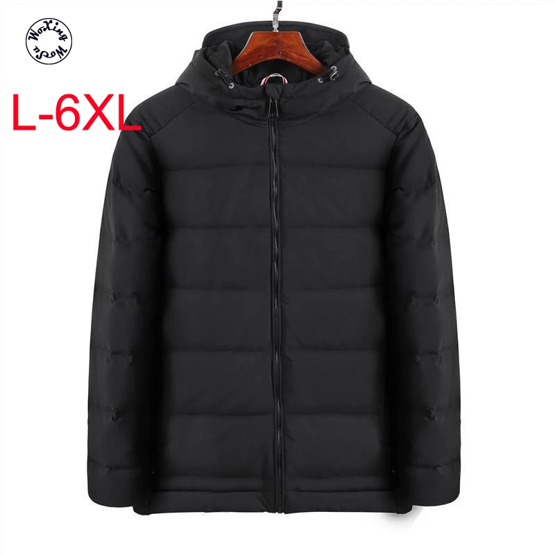 Мужской пуховик с капюшоном черный теплый на зиму размеры от L до 6XL 2021|Мужские