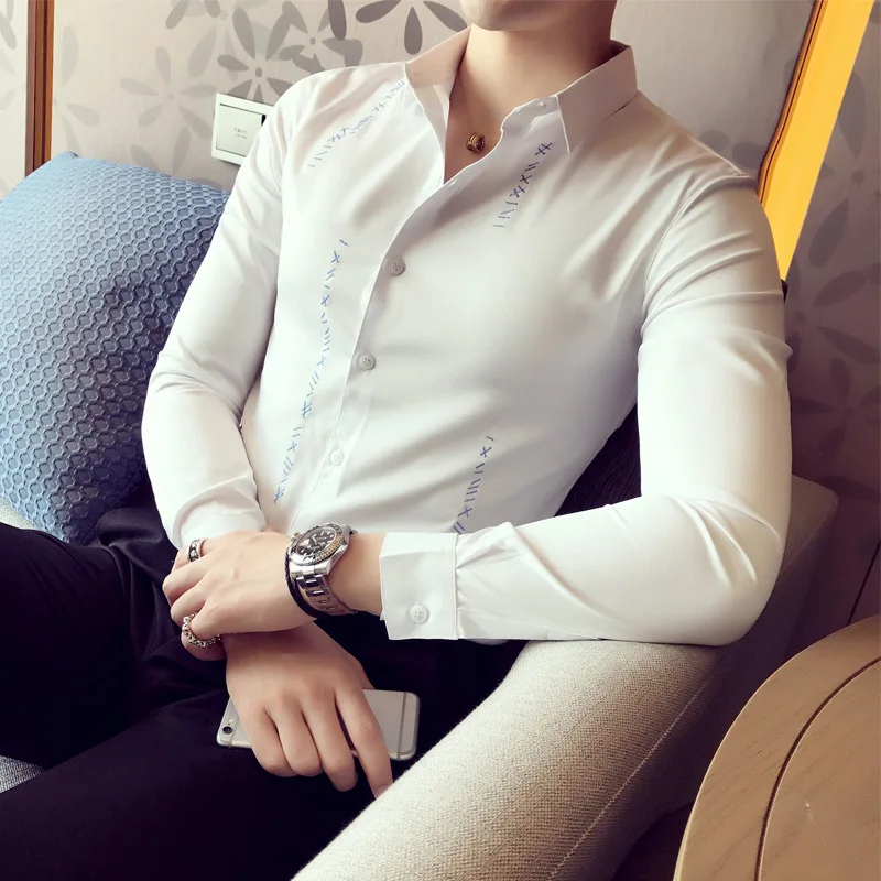 

Men's Slim Embroidered Long Sleeve Shirt Men's Shirt Men's Long Sleeve Shirt