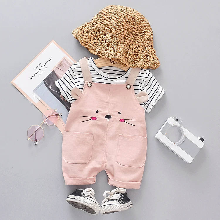 

Summer Fashion Baby Girls Clothing Sets Infant Clothes Suits Stripe T Shirt Strap Shorts Kids Casual Wear Children Cloth Set