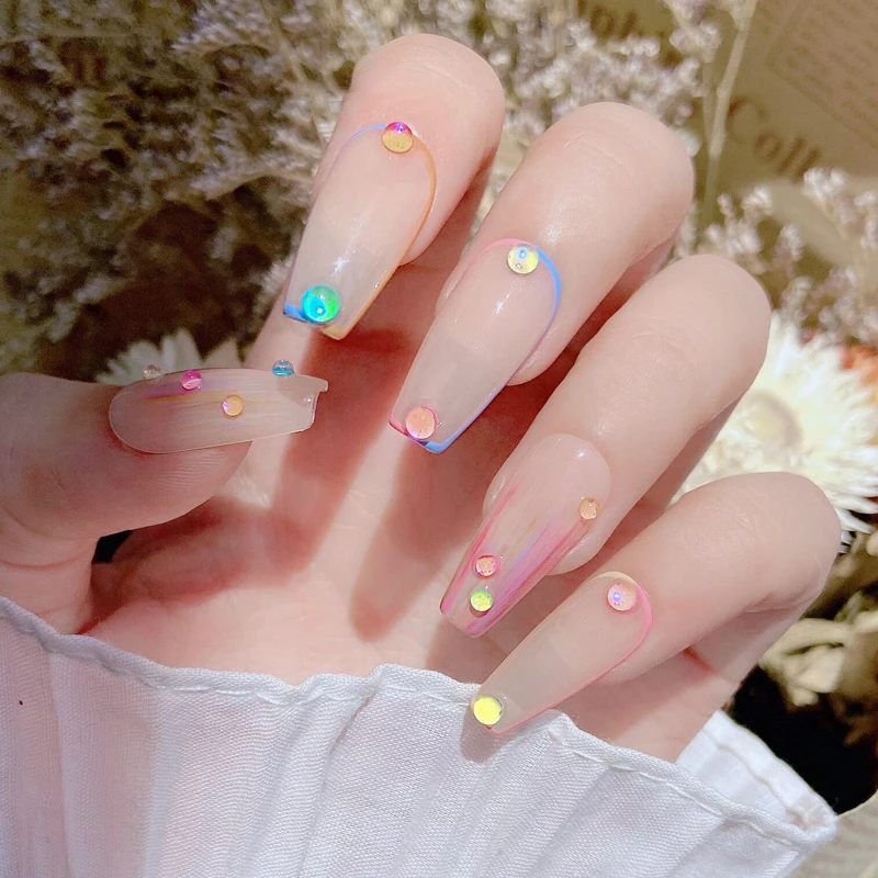 Кристаллические бисерные круглые полусферические AB-стразы разных размеров и ярких цветов в стиле русалки для дизайна ногтей.