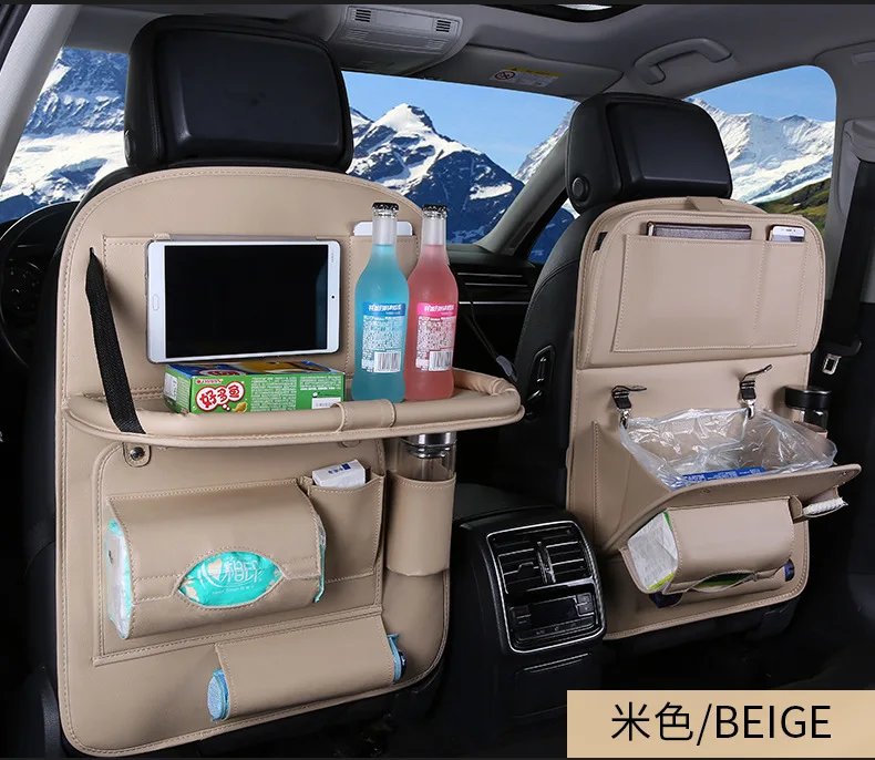Beige 1 piece Автокресло Органайзер из искусственной кожи авто сумка для хранения на спинку сиденья многоцелевой контейнер чашка iPad держатель для телефона Srorage решения - Название цвета: Beige 1 piece