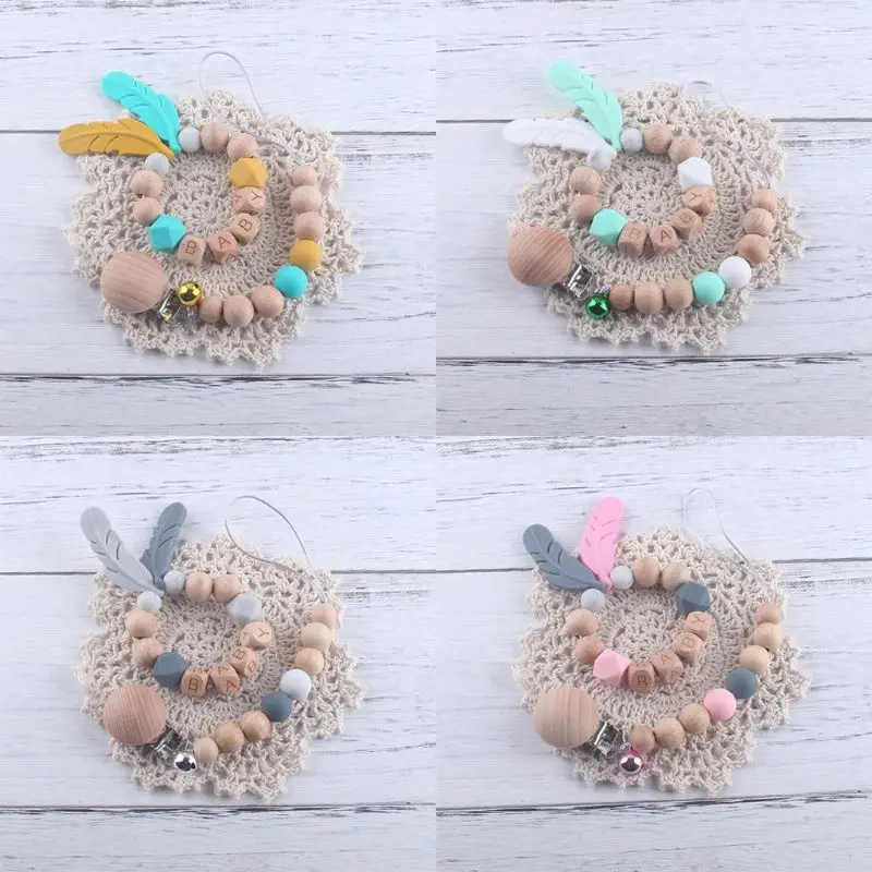 

2Pcs Pacifier Clip Chain Feather Molar Bracelet Set Nipples Holder Infant Teether Teething Soother Toys