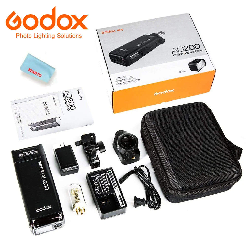Вспышка Godox AD200, 2,4 Вт, 1/8000G, TTL, 2900, высокоскоростная, монолитная, литиевая батарея мА · ч