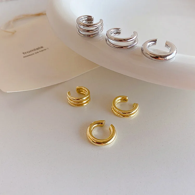

Cute Korean Girls' Minimalist Single Double Multiple Layers No Piercing Ear Cuffs Real Gold Plated For Women Fashion Clip On Ear