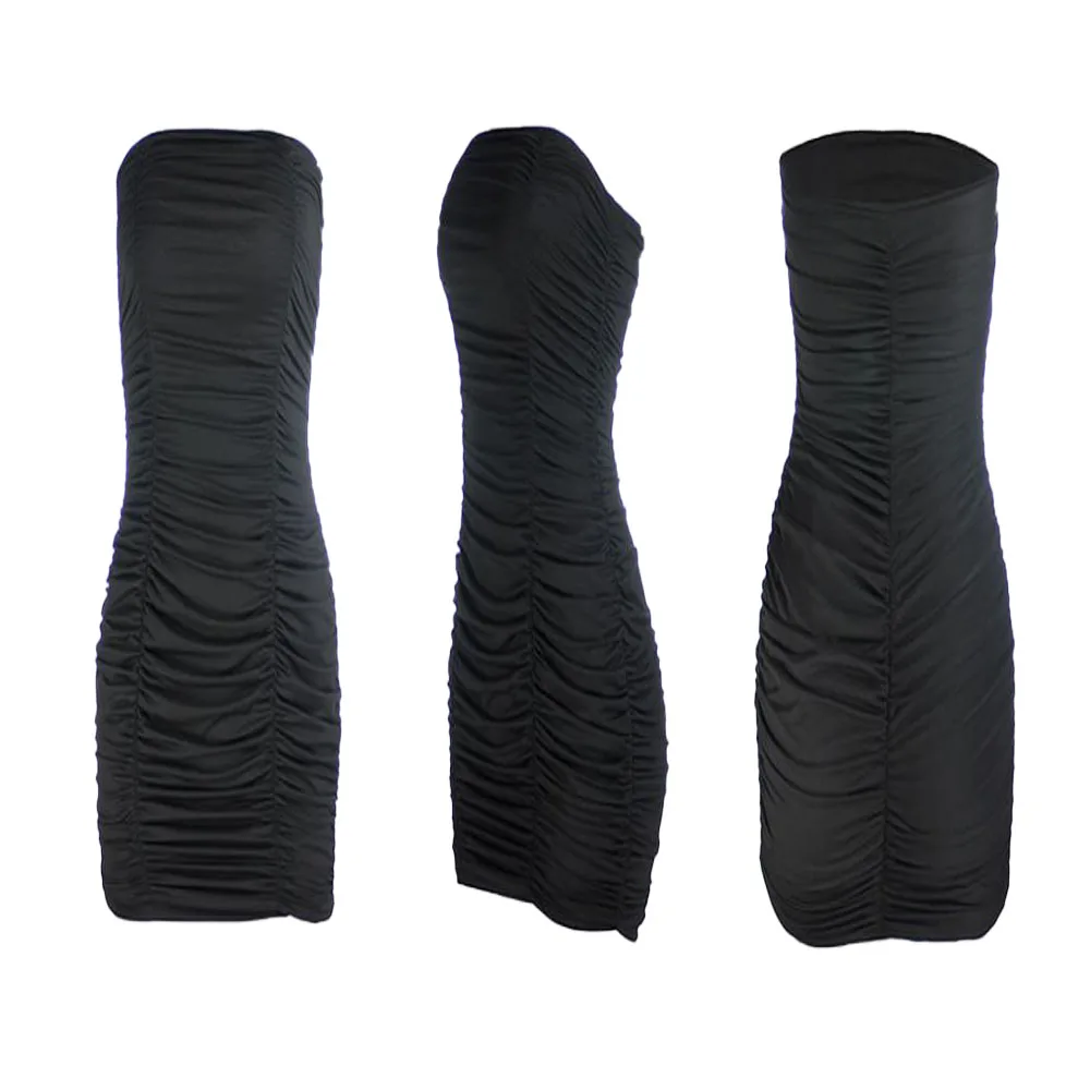 

Sexy Strapless Backless Pleated White Mini Summer Dress Women Sleeveless Black Ruched Bodycon Dress Femme Party Club Wear Outfit