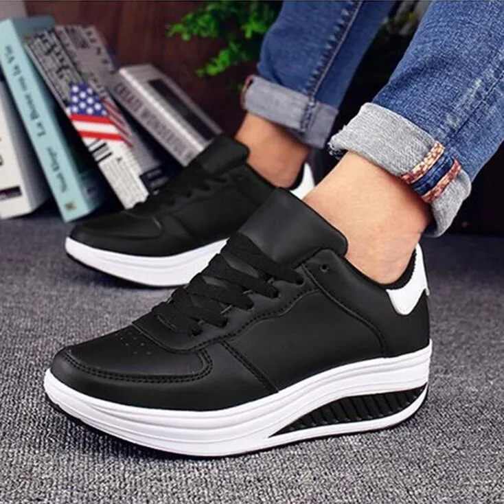 

Women Sneakers 2020 Breathable Waterproof Wedges Platform Vulcanize Shoes Woman Sneakers Leather Casual Shoes Tenis Feminino W35