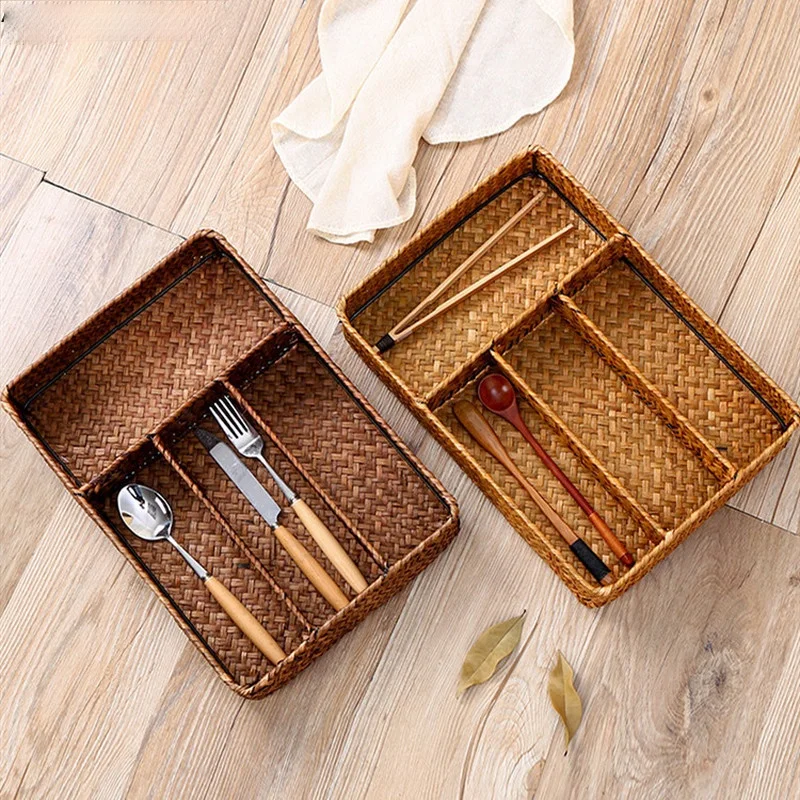 

Новинка, необычное плетение из соломы, независимая настольная корзина для ножей и вилок, посуда, ключей, Сортировочная корзина для всякой вс...