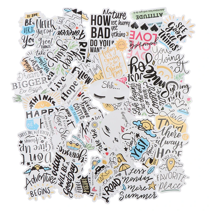 Водонепроницаемые наклейки с мотивационными фразами 50 шт. для самостоятельного