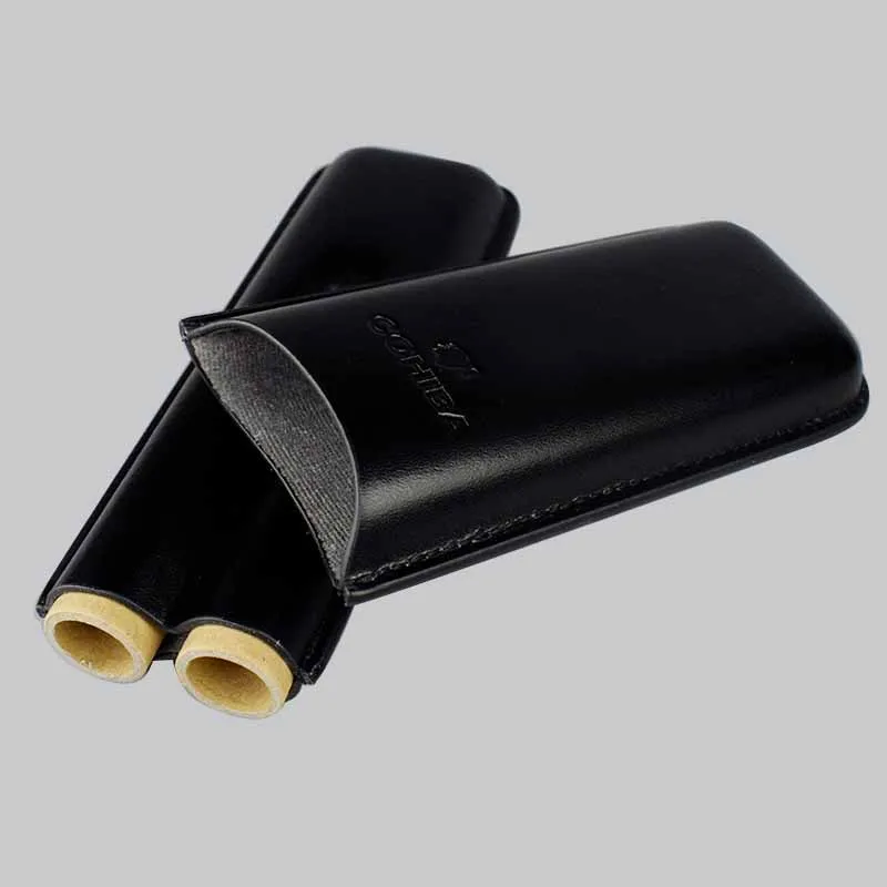 COHIBA 2 трубки сигары чехол хьюмидор черный кожаный сигарный чехол переносной Путешествия Аксессуары для сигар