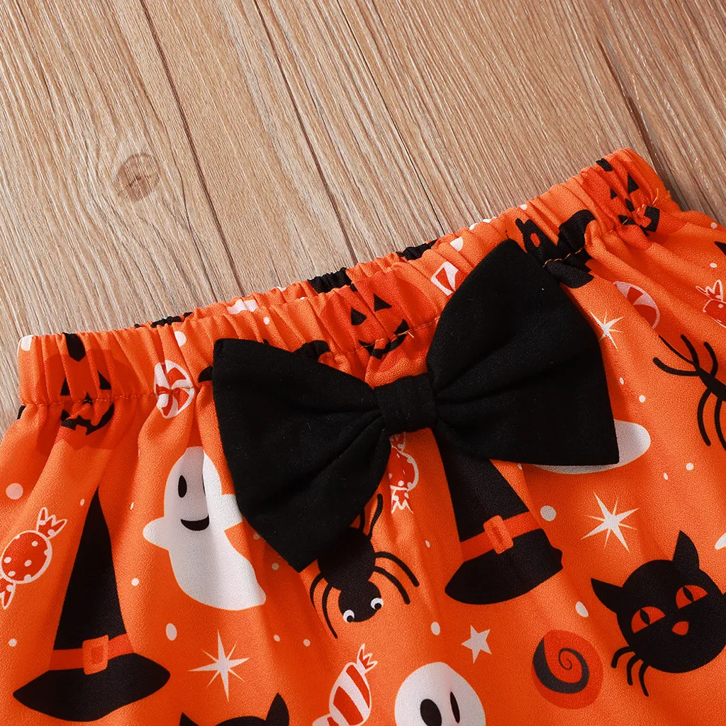 

Baby girl children clothes Toddler Kids Baby Girls Halloween Letter Print Tops+Cartoon Bow Skirt Set newborn baby girls skirt