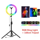 Цветной кольцевой светильник RGB со штативом 160 см, светодиодный кольцевой светильник для селфи для видео, прямых трансляций, Youtube, фотостудии, USB светильник ПА для фотосъемки
