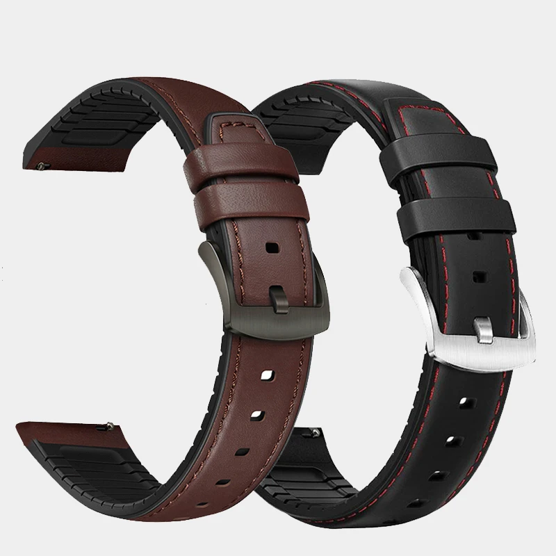 22mm Watchband Silicone + Leather 2in 1 Strap Fashion Men's Replacement Wristband For Huawei watch Pro/GT Quick release strap | Наручные