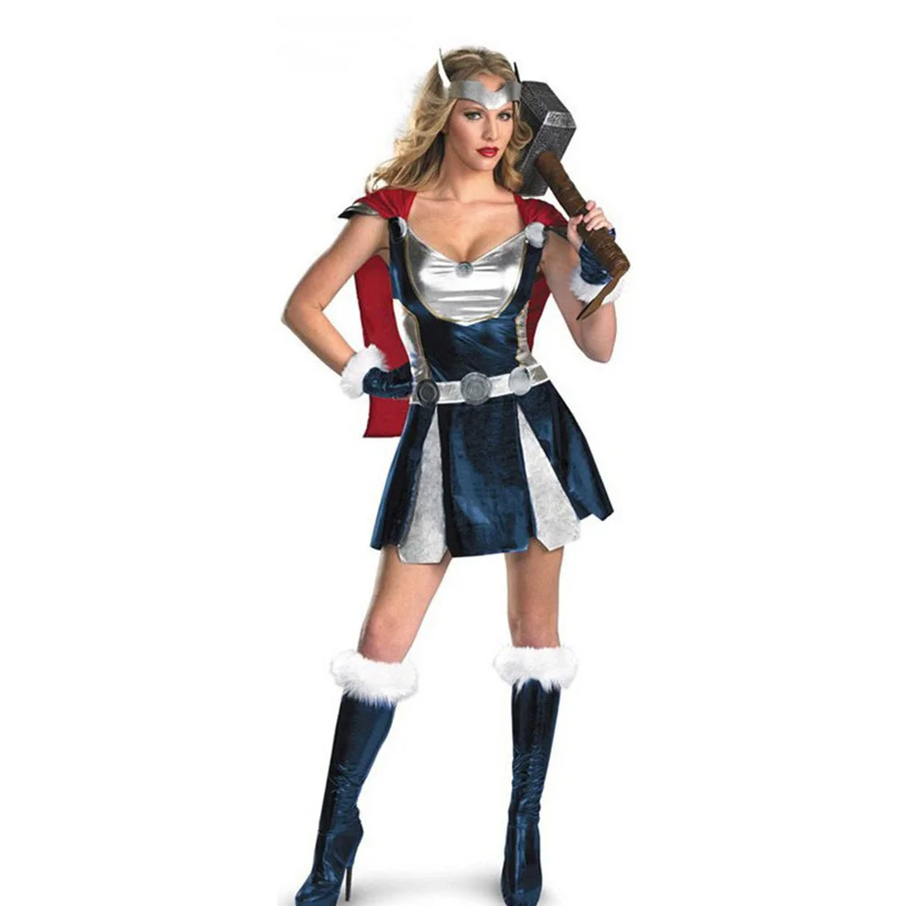 Женский костюм Тора воина супергероя для взрослых на Хэллоуин карнавал косплей
