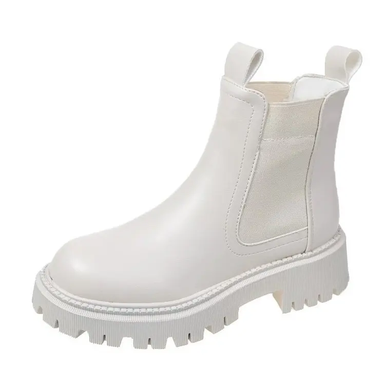 

2021 New Chunky Boots Fashion Women Ankle Female Sole Pouch Ankle Botas Mujer Round Toe Slip-On Botas Altas Mujer